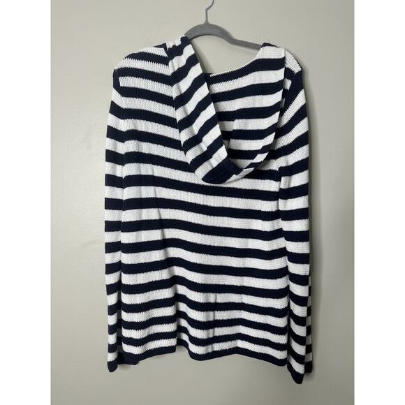 Talbots Blue White Stripe Cotton Blend Hoodie Pocket Size Large Preppy Nautical - Picture 3 of 8